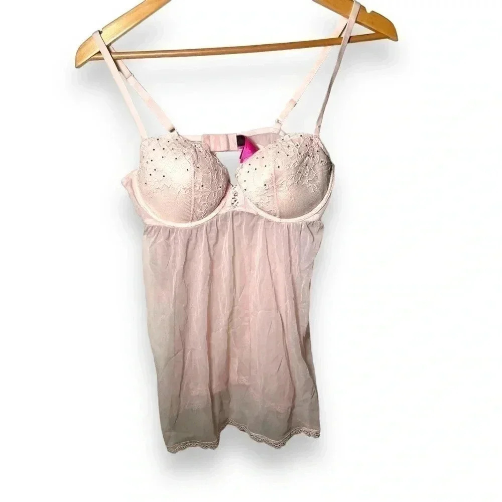 La Senza baby pink and rhinestone baby doll chemise L - Picture 2 of 7